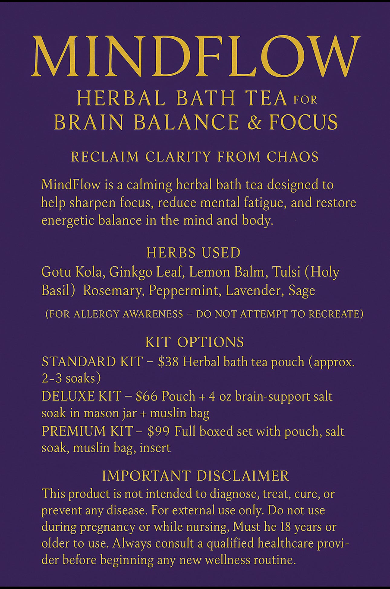 🧠 MindFlow – Herbal Bath Tea for Brain Balance & Focus