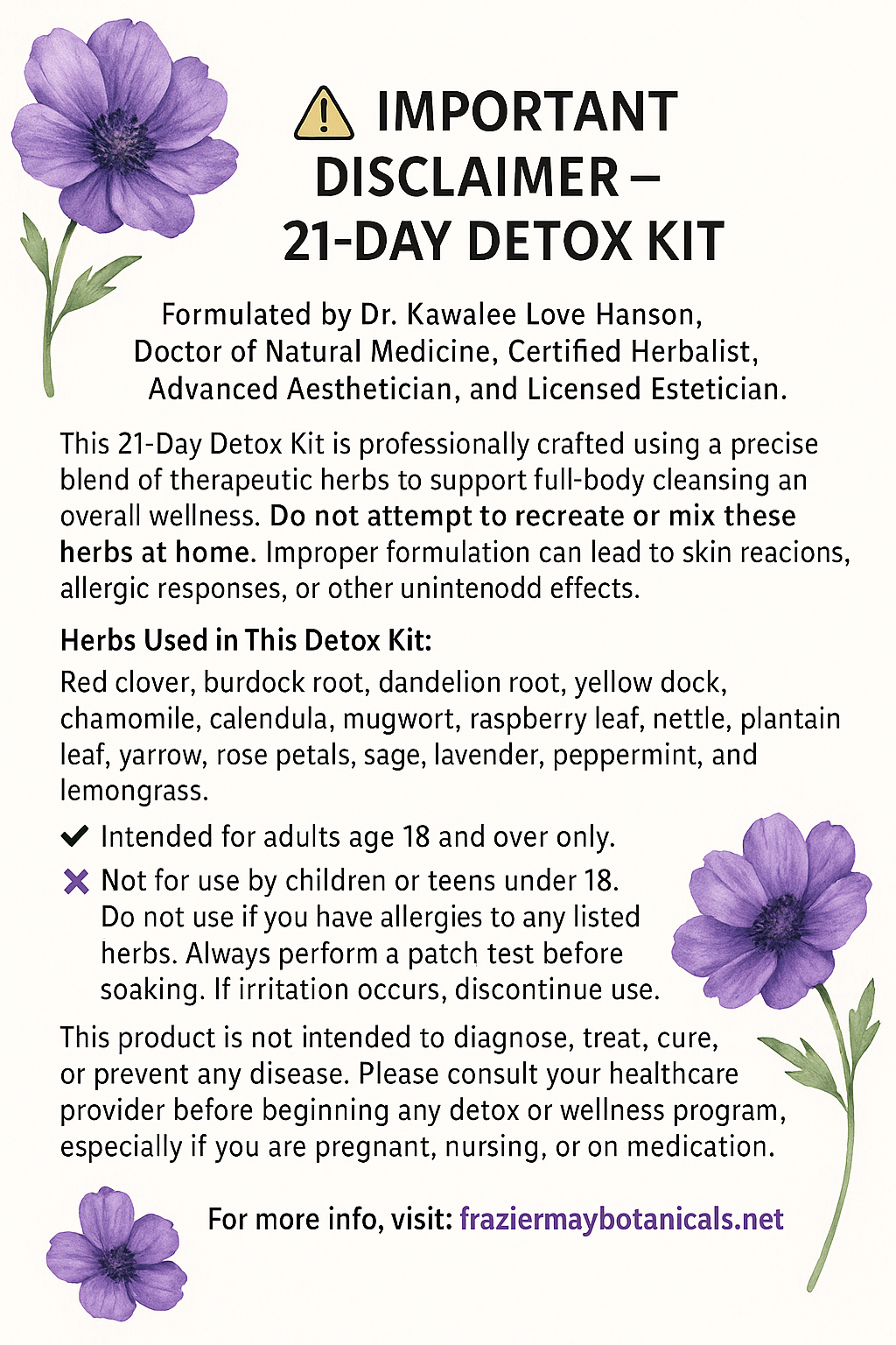 21 - Day Detox Bath & Shower Tea Frazier May Botanicals